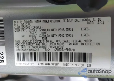 2017 Toyota Tacoma Sr5 V6 из США, поврежденный, VIN 3TMCZ5AN7HM066743